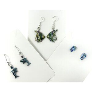 Tropical Fish & Dolphin Dangle Earrings  & Flip Flop Stud Earrings - 3 pair
